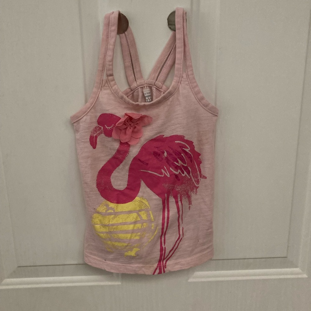☀️🦩☀️Old Navy Pink and Yellow Flamingo Kids Tank Top